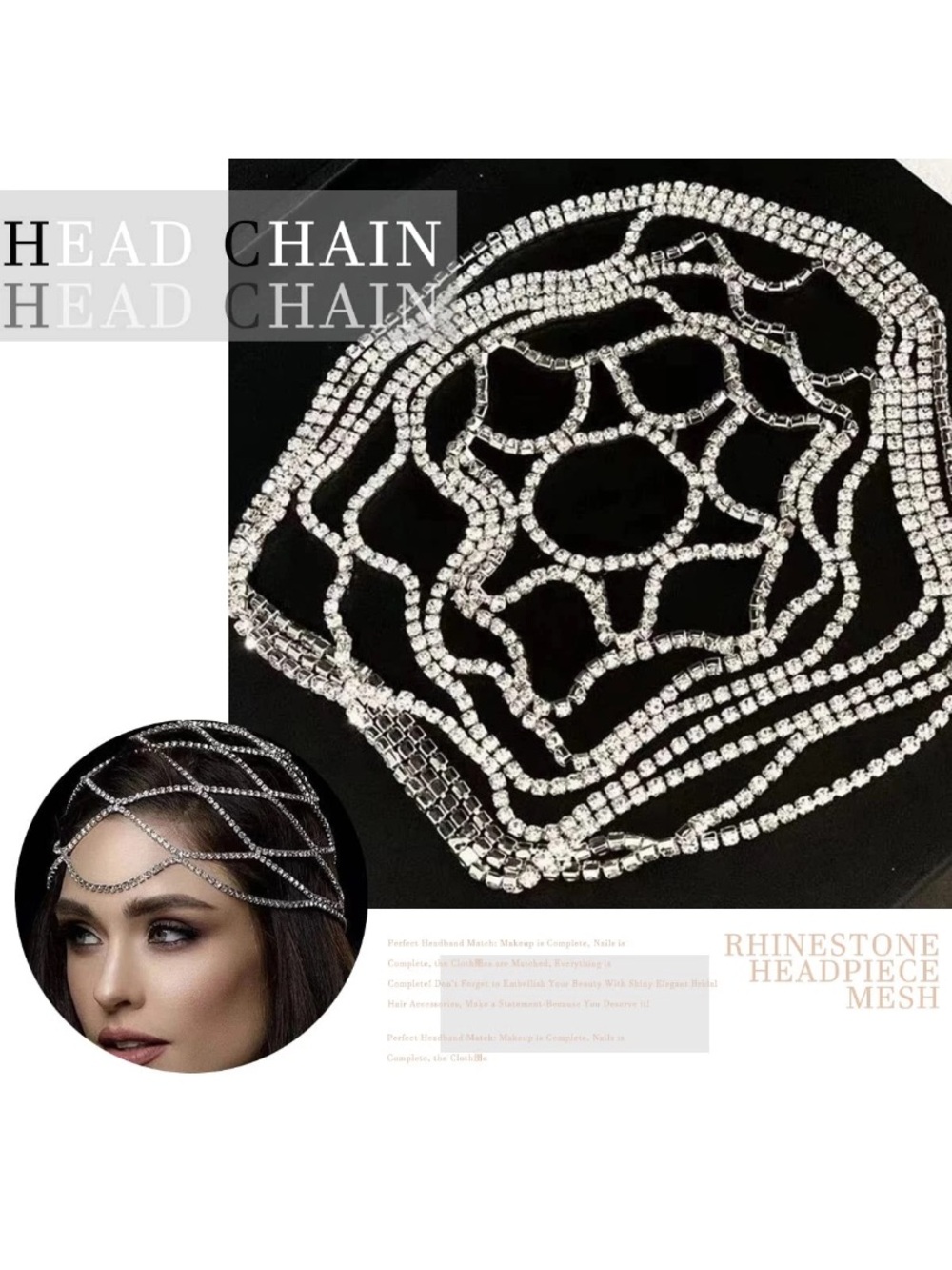 QUEEN!! Rhinestone Mesh GLAM Headpiece - Picture 5 of 5